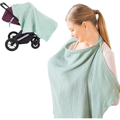 Breastfeeding Nursing Cover, 100% Cotton Nursing Scarf cover Mother Nursing Apron, (Light green)