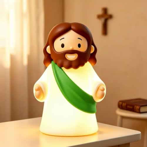 Jesus Night Light Rechargeable Bedside Night Light Dimmable Silicone LED Light Ideal for Religious Gatherings, Gifts for Sunday School, Baptism Presents, Easter Egg Decorations (Green)