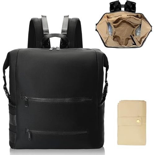 Diaper Bag Backpack - Black - Large Neoprene Baby Bag