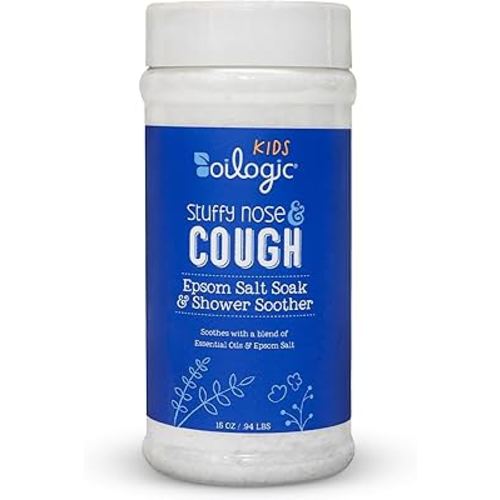 Oilogic Kids Stuffy Nose & Cough Epsom Salt Soak & Shower Soother - Made with Blended Essential Oils