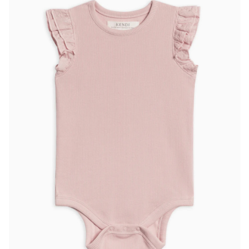 Maggie Ribbed Short Sleeve Bodysuit with Eyelet Ruffle