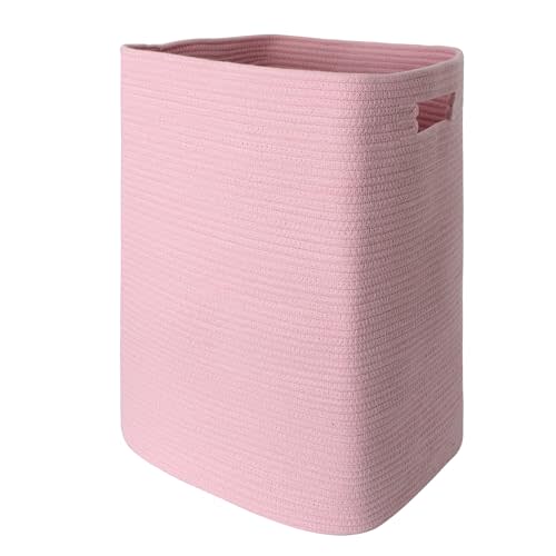 MEGASKET Large Laundry Hamper 16"x13"x22" - Tall Woven Laundry Basket, Cotton Rope Dirty Clothes Hamper, Baby Kids Nursery Wicker Laundry Basket, Bedroom Aesthetic, Soft Laundry Bin, Pink Hamper, 75L