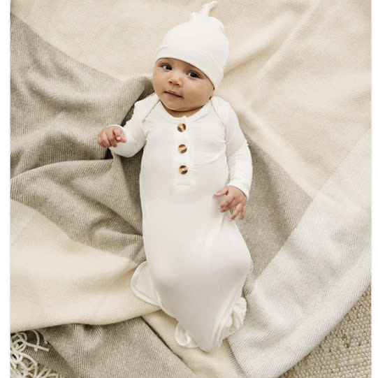 White Bamboo Knotted Baby Gown – Soft & Cozy Newborn Wear - Gown + Knot Hat - Harp Angel Boutique