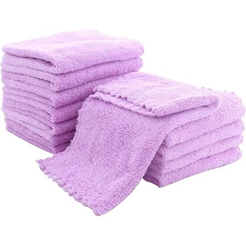 12 Pack Baby Washcloths - Extra Absorbent and Soft Wash Clothes for Newborns, Infants and Toddlers - Suitable for Baby Skin and New Born - Microfiber Coral Fleece 12x12 Inches, Violet Purple