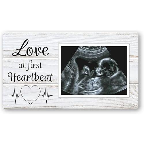 Love at First Heartbeat Ultrasound Picture Frames Fridge Magnet, Rustic Keepsake Sonogram Picture Frame, Nursery New Mom Gifts, Baby Shower Gifts, Newborn Essentials Must Haves, Protective Photo Frame