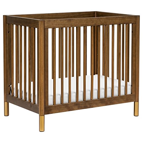 babyletto Gelato 4-in-1 Convertible Baby Crib Natural Walnut Wooden Toddler Bed, Daybed & Twin Bed Conversion - GREENGUARD Gold Certified, Perfect for Small Spaces, 4 Adjustable Heights, Brushed Gold