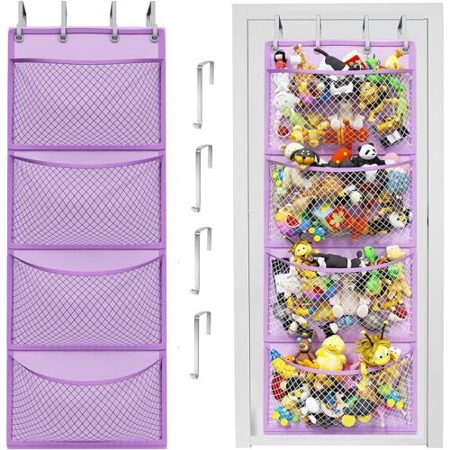 Honeyera Plush Storage (Patent Pending) - Plush Hammock Net Over Door Organizer for Stuffies, Baby Accessories, Toy/Hammock Hanging Storage Big Girls Toddler Large Bag Animals (Purple)