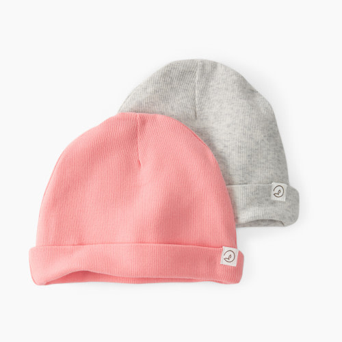 Carter's Little Planet Organic Cotton Rib Caps (2-Pack) - Grapefruit/Oatmeal Heather, 0-3M