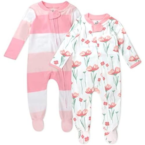 HonestBaby Baby Girls' 2-Pack Sleep and Play Footed Pajamas One-Piece Sleeper Jumpsuit Zip-front Pjs Organic Cotton