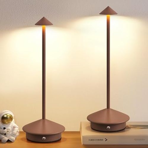 Modern Cordless Table Lamp Set of 2, Brown Portable LED Desk Lamps