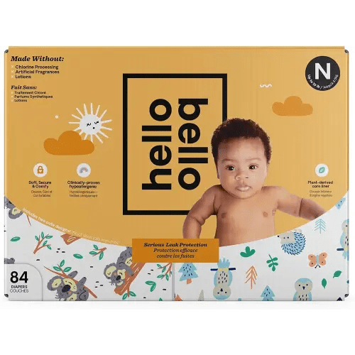 Hello Bello Diapers, Size NB (Up to 10 lbs) - 84 Count of Premium Disposable Baby Diapers in Woodland Animals & Koala Kids Designs - Hypoallergenic with Soft, Cloth-Like Feel