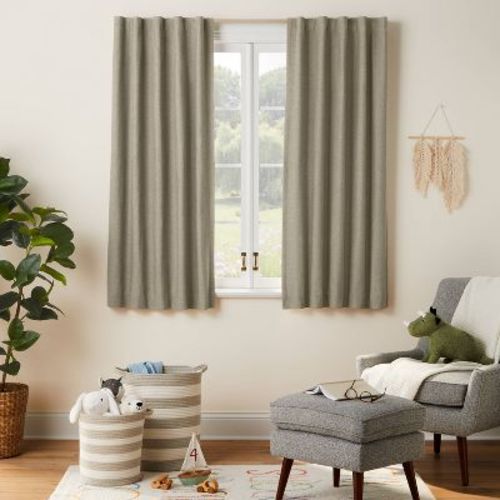 84" Blackout Chambray Cotton Kids' Panel Green - Pillowfort™: Noise Reduction, Uv Protection, Energy Efficient