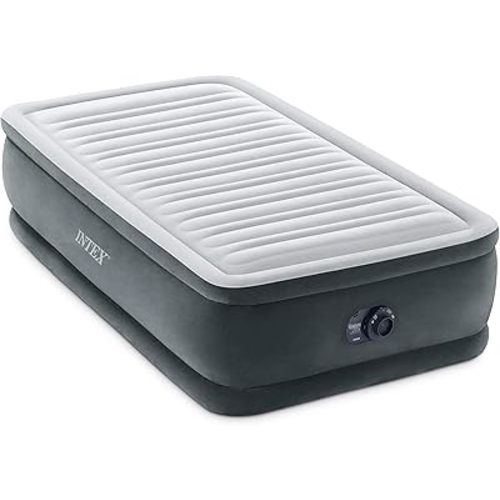 INTEX Twin Size Air Mattress, 18in Height, Built-in Pump, Dura-Beam Deluxe Comfort-Plush - Portable Inflatable Blow-up Bed for Camping, Travel, Guests