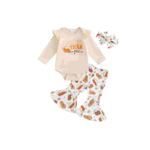Newborn Baby Girl Halloween Outfits Long Sleeve Romper Tops Pumpkin Bell-Bottom Flare Pants Headband Infant Fall 3Pcs Clothes Set