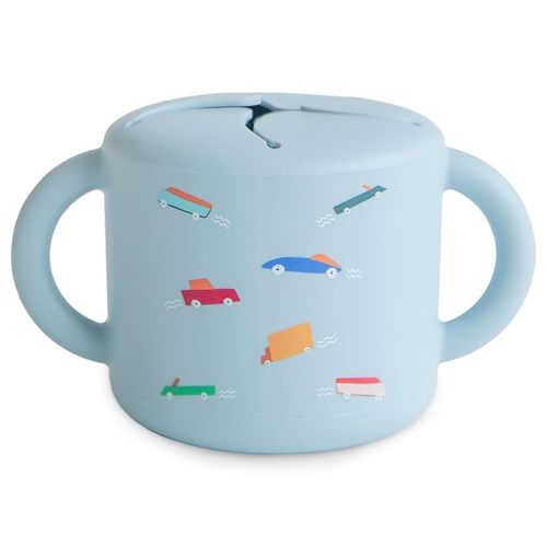 mushie Silicone Snack Cup | Spill Proof Food Container for Toddler and Baby (Retro Cars)