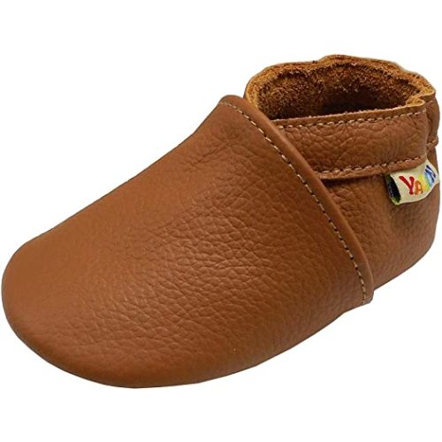 YALION Soft Leather Baby Shoes Moccasins Slip-on Boys Girls Slippers with Elastic Ankle, Anti-Slip First Walking Crib Shoes for Infant Toddlers