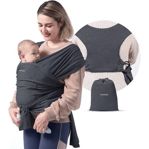 Momcozy Baby Wrap Carrier, Easy to Wear Infant Carrier Slings, Lightweight Hands Free Baby Sling, Adjustable Baby Carriers for Newborn to Toddler 8-35 lbs, Deep Grey