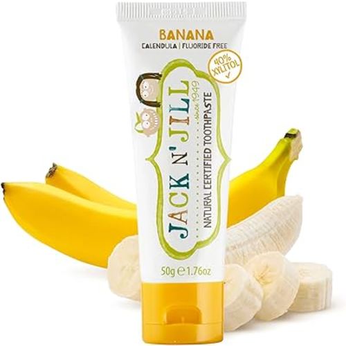 Jack N' Jill Natural Toddler Toothpaste for Baby, Kids and Infants 6 Months & Up, Fluoride Free Training Toothpaste for Toddlers 1-3, 40% Xylitol, BPA Free - Banana, 1.76 oz (Pack of 1)