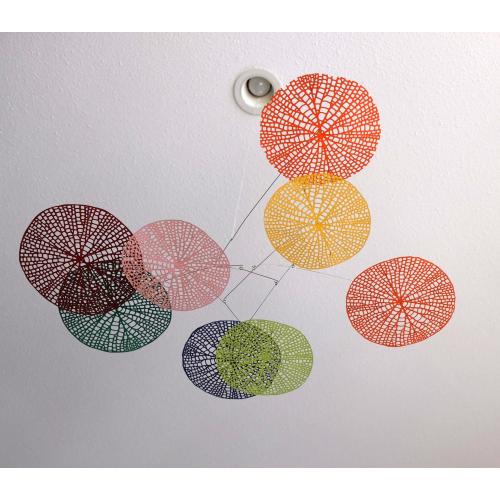 Modern Hanging Mobile Art Kirigami  Paper Colorful Kinetic Sculpture 24 x 8 inches