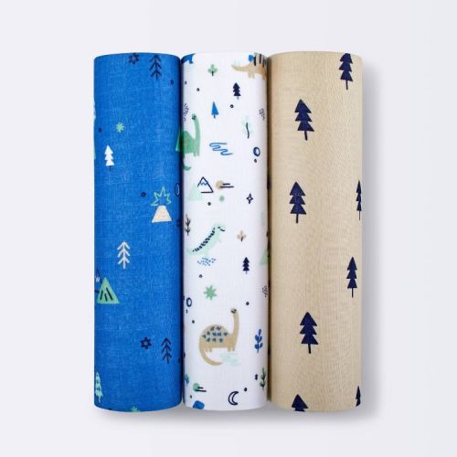 Dinos Cool Muslin Swaddle Blanket - Green/blue - 3pk - Cloud Island™