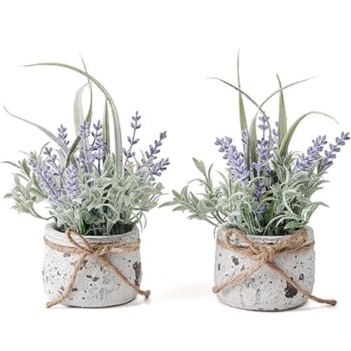 Small Fake Plants, 2 Pack Mini Artificial Plants Fake Lavender Plant in Pot, Lavender Decor and Dining Room Desk Shelf Bathroom Living Room (A-2pcs)