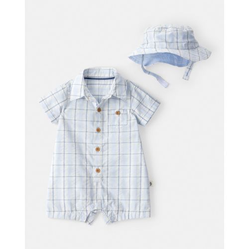 Baby Boy 2-Piece Plaid Romper & Hat Set - Blue | Carter's