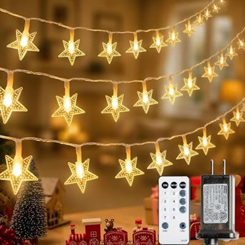 39FT 100 LED Warm White Star String Lights Plug in