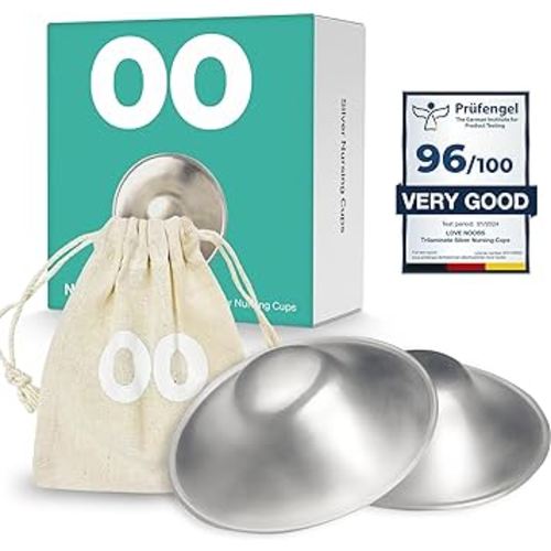 The Original Silver Nursing Cups, LoveNoobs Silver Nipple Covers Breastfeeding, 925 Grade Silver Layered Tri-Laminate Nipple Shields for Nursing Newborn, Regular Silver Nipple Shield, Baby Essentials
