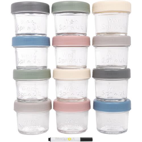 Amazon.com: WeeSprout Glass Baby Food Containers - Set of 12, 4 oz Storage Containers, Leakproof and Airtight Silicone Lids, Freezer Safe Baby Food Jars, Measurement Markings, Microwave and Dishwasher Safe : Home & Kitchen