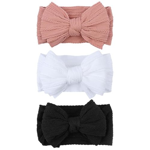 LemonSpace Handmade Baby Girls Headbands Soft Stretchy Nylon Hair Bands Hair Accessories with Bows for Newborn Baby Girls Infant Toddlers Kids (Blush pink)