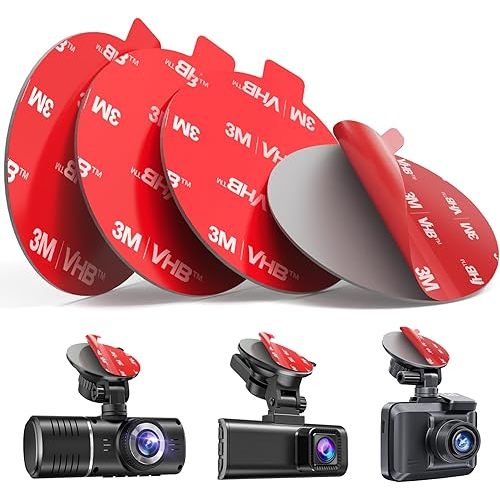 volport Sticky Adhesive Pad Replacement for Dash Cam Suction Cup Mount, 4pcs 2.2" 3M VHB Round Heat Resistant Double Sided Mounting Sticker Tape for Dashcam Car Dashboard Windshield Camera GPS Holder
