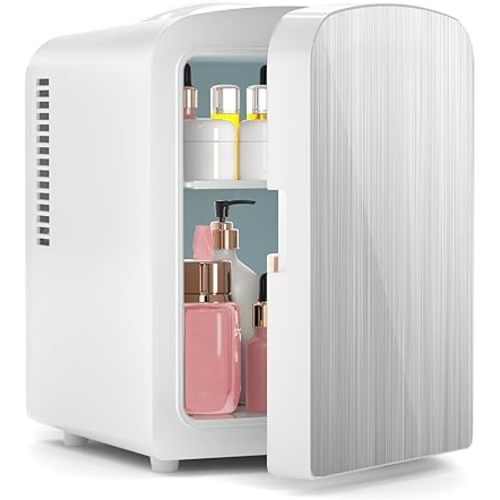 Xbeauty Mini Fridge, 4L Portable Small Refrigerator for Skincare, Cosmetics, Food & Drinks, Cooling&Heating, Compact Refrigerator for Bedroom, Dorm, Car, Office, White