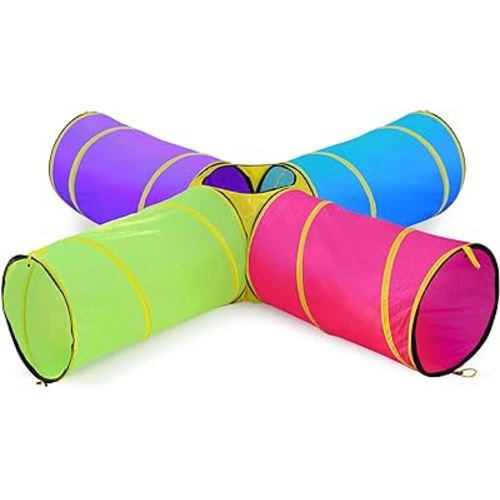 Hide N Side Kids Play Tunnels, Indoor Outdoor Crawl Through Tunnel for Kids Dog Toddler Babies Children, Pop up Tunnel Gift Toy (Multi, 4 Way)