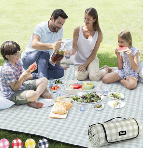 ZAZE Extra Large Picnic Outdoor Blanket, 80''x80'' Waterproof Foldable Blankets Gingham Picnic Mat for Beach, Camping Grass Lawn Park Accessories Cute Couple Gifts Ideas Wedding Registry(Green White)