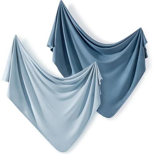 GRSSDER 2 Pack Newborn Swaddle Blanket, Ultra Soft Stretchy Jersey Knit Extra Large Size 33 x 44 Receiving Blankets for Easy Swaddling Baby Snug and Cozy