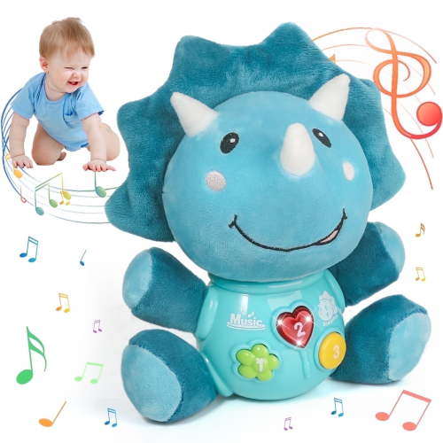 MOONTOY Dinosaur Plush Toys, Musical Baby Toys 0-6 Months Tummy Time Sensory Toys for 0 1 2 3 6 9 12 18 Month Baby Dinosaur Stuffed Animals Light Up Soft Toys for Babies 6-12 Months 1st Birthday Gift