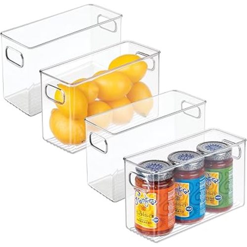 iDesign Pantry Storage Bins with Handles - Organizer Bins for Cabinets or Fridge - Set of 4 - Clear