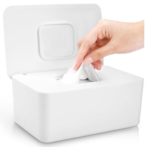 Baby Wipes Dispenser, Baby Wipe Holder for Fresh Wipes, Non-Slip Baby Wipes Container, Refillable Wipes Box, Wipes Case with Sealing Design Lid (White)