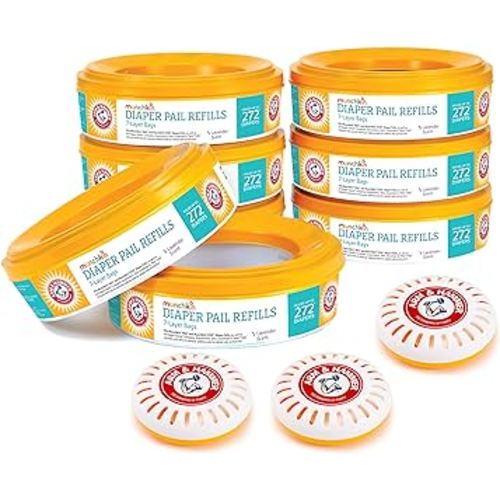 Munchkin® Arm & Hammer Diaper Pail Refill Rings, 2,176 Count, 8pk (272 Count each) and 3pk Puck Baking Soda Cartridge