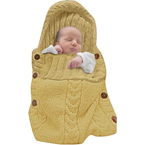 XMWEALTHY Newborn Baby Wrap Swaddle Blanket Knit Sleeping Bag Sleep Sack Stroller Wrap for Baby(Beige) (0-6 Month)