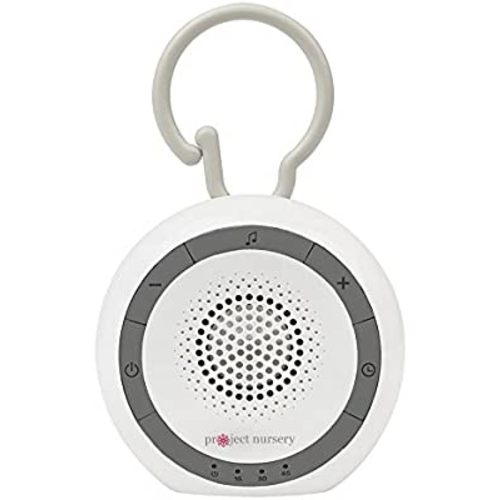 Project Nursery Portable Sound Soother for Baby, White Noise Sound Machine and Sleep Soother with 4 Natural Sounds and 2 Lullabies, Sleep Timer, Volume Control and Flexible Clip, White