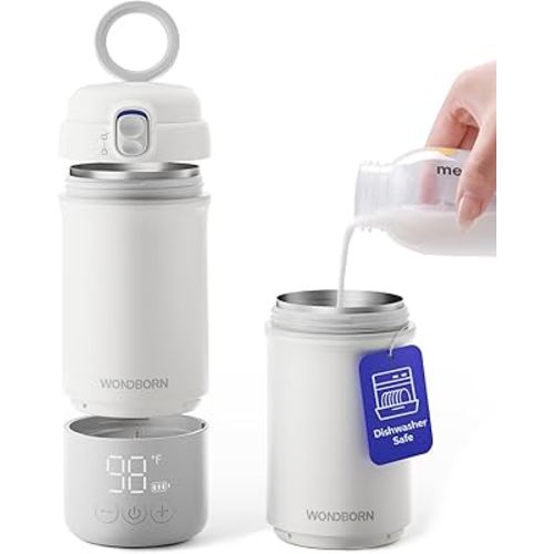 Portable Bottle Warmer for Travel - Instant Heating, Dishwasher Safe, 1°F Precise Temp Control, 30W Fast Charge, Long Battery Life, 17 Oz Capacity, Baby Milk Warmer for Breastmilk & Formula