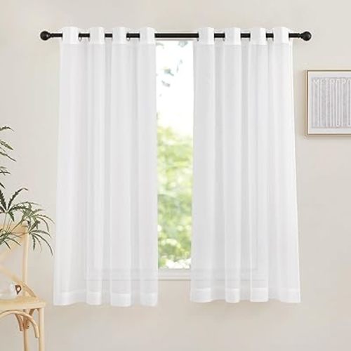 NICETOWN Sheer Curtain Panels Grommet - Ivory Voile Sheer Window Curtains for Bedroom/Living Room, 2 Pieces, 54 Wide x 63-inch Length