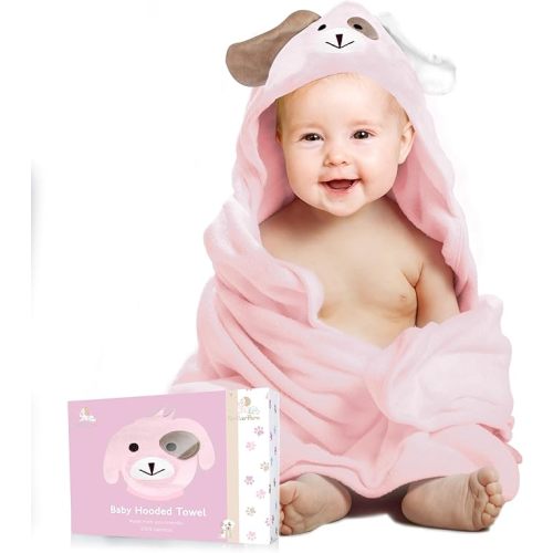 Baby Towels with Hood - Soft, Absorbent Viscose Made of Bamboo, Extra Large 35 x 35 Inches, for Newborns, Infants, Boys and Girls, Pink