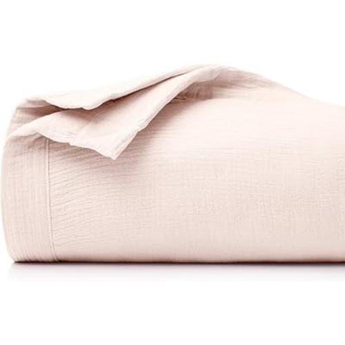 Momcozy Muslin Quilt Blanket, Soft Breathable Natural Cotton Crib Bassinet Blanket, Large 47''x47'' Neutral Boys Girls Nursery Toddler Bed Blanket, Baby Swaddle Receiving Blanket, 4-Layer, Blush