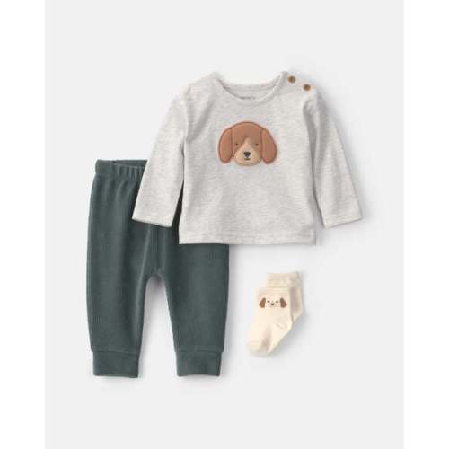 Baby Boy 3-Piece Dog Long-Sleeve Top & Pant Set - Green/Grey | Carter's