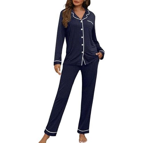 HNG Women Pajama Set Long Sleeve Sleepwear Fashion Night Wear