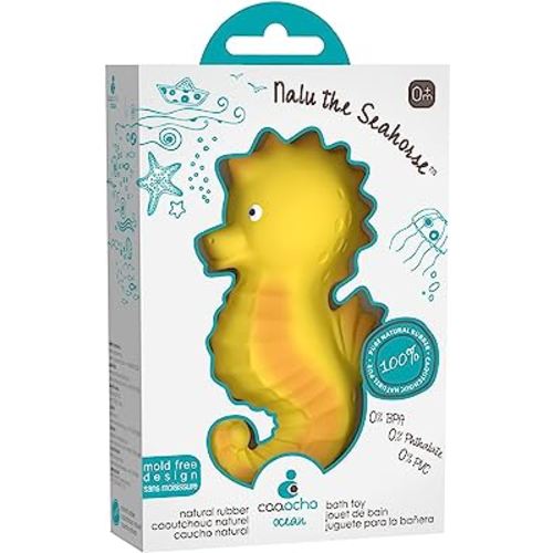 CaaOcho Pure Natural Rubber Bath Toy - Nalu The Seahorse Baby Toy - Hole Free Bath Toys, BPA Free Bath Toys for Infants, without Holes Sealed Natural Rubber Baby Toy