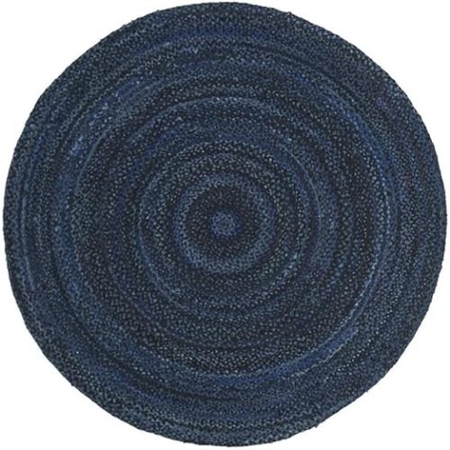 SAFAVIEH Braided Collection Area Rug - 6' Round, Navy & Black, Handmade Country Cottage Reversible Cotton, Ideal for High Traffic Areas in Living Room, Bedroom (BRD452N)