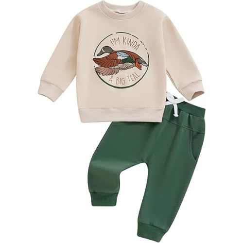 SAYOO Kids Baby Boys Duck Hunter Clothes Mallard Duck Sweatshirt Pullover Solid Color Pant 2Pcs Toddler Hunting Baby Outfit